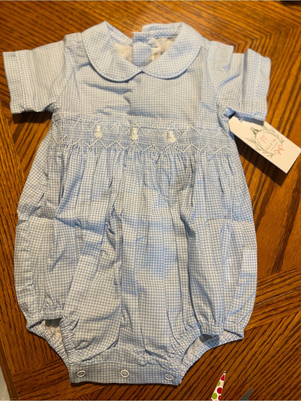NWT Percy & Tyne, 6-12 months gingham smocked baby bubble romper